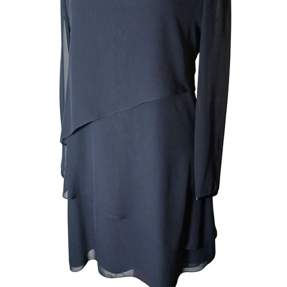 Jones New York Navy Blue Tiered Button‎ Back Sheer Sleeve Shift Dress Size 8 - Picture 2 of 11